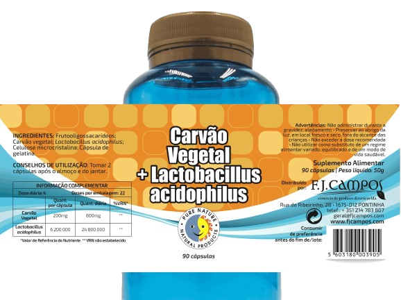 Carvão Vegetal + Lactobacillus Acidófilus 120 Cápsulas - Pure Nature