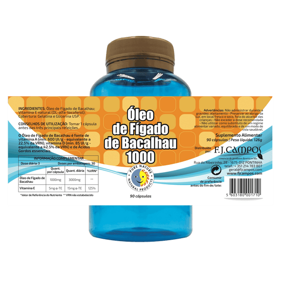 Óleo de Fígado de Bacalhau 1000 90 Cápsulas - Pure Nature - Crisdietética